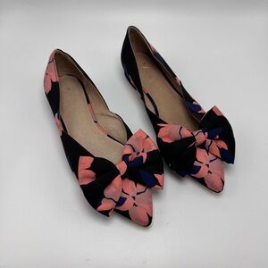 Anthropologie Bow City Floral Flats Size 7 Girly Workwear Office Pointed Toe